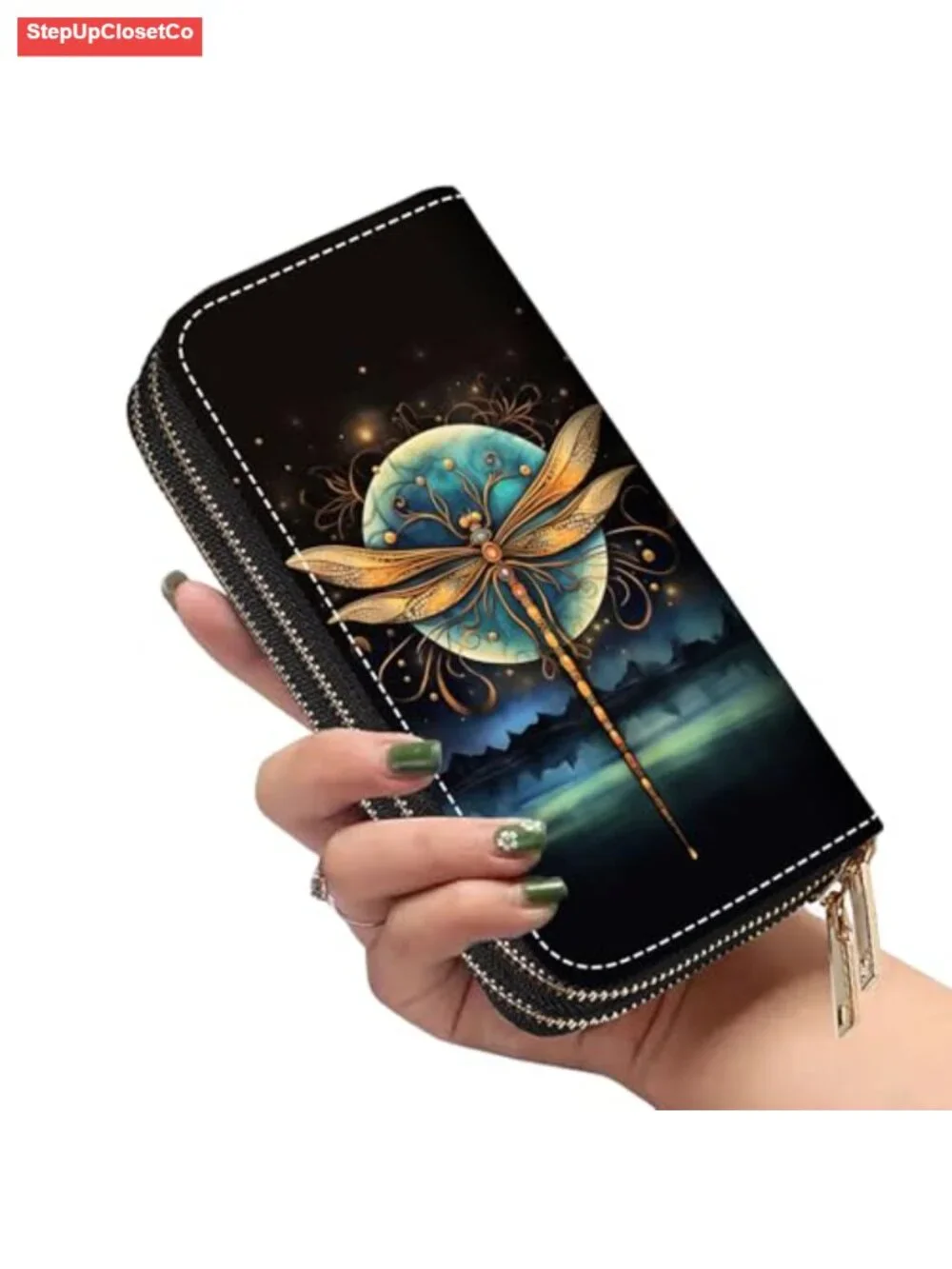 FVAENDHIO Women's PU Leather Double Zipper Clutch Wallet with Removable